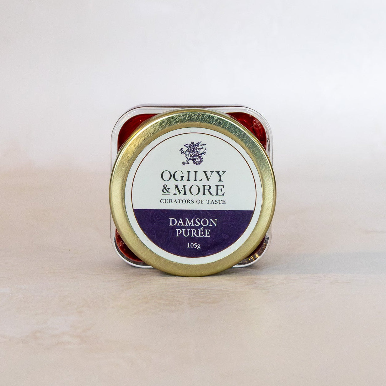 Jar of Ogilvy & More Damson Puree on a light background