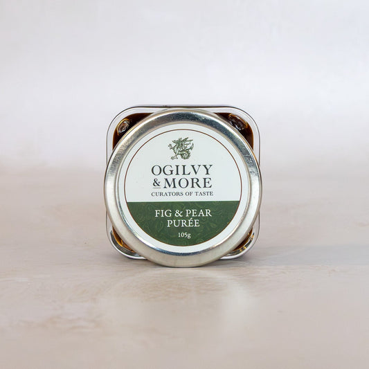 Jar of Ogilvy & More Fig & Pear Puree on a light background