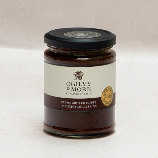 Jar of Ogilyv & More Salsa on a white background