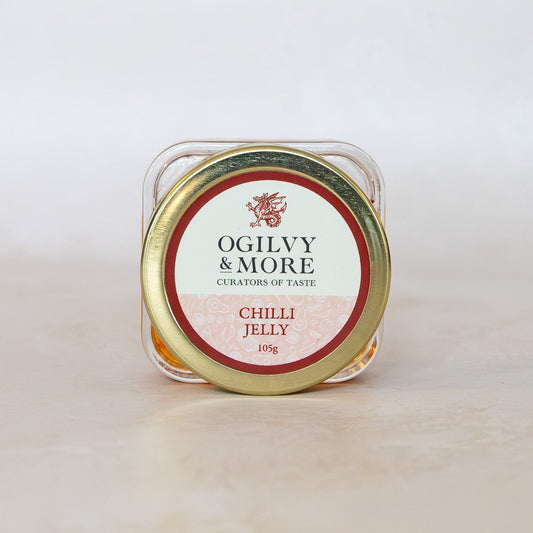 Jar of Ogilvy & More Chilli Jelly on a white background