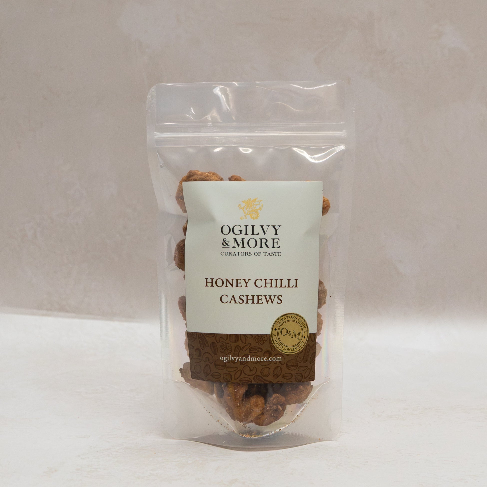 Ogilvy & More honey chilli cashews on a white background