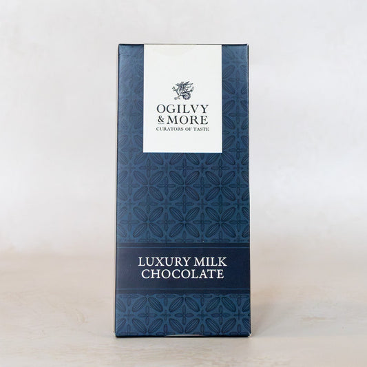 Box of Ogilvy & More luxury milk chocolate on a white background