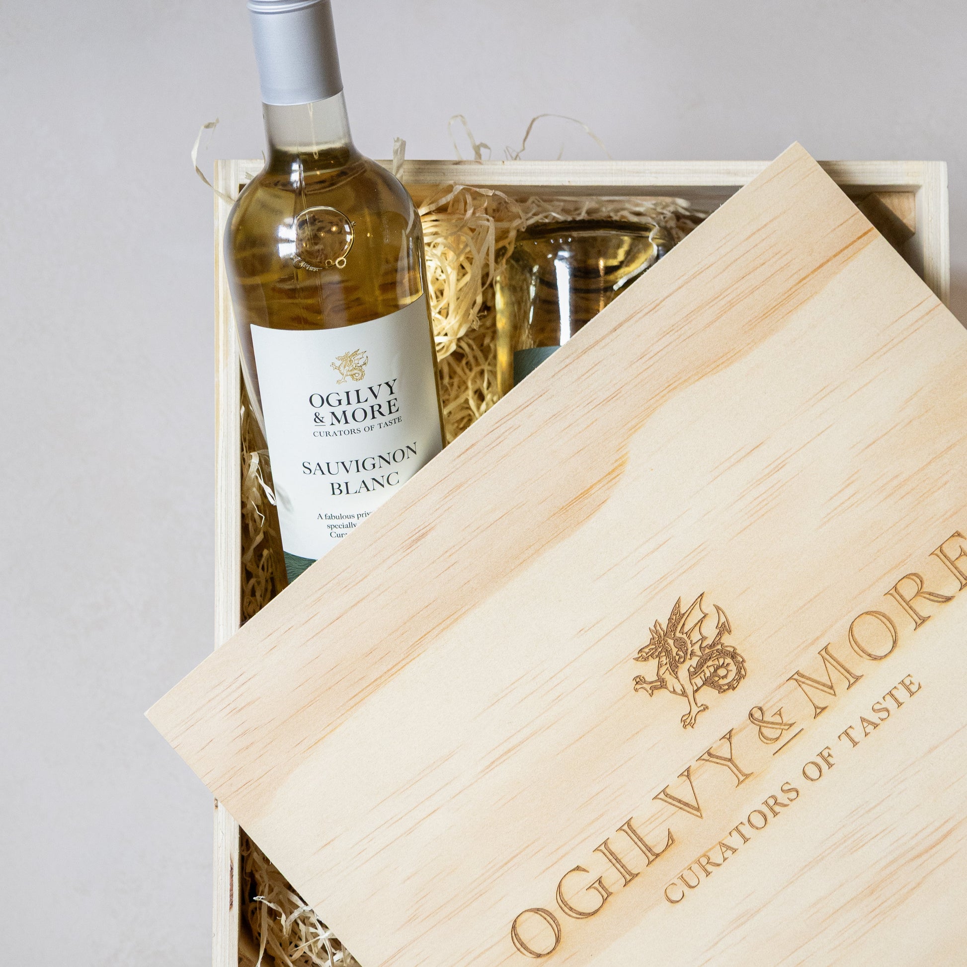 Ogilvy and more Sauvignon blanc in a wooden box