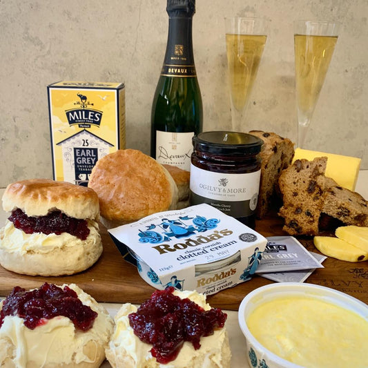 West Country Cream Tea - Huge Plain Scones, West Country Fruit Cake & Champagne