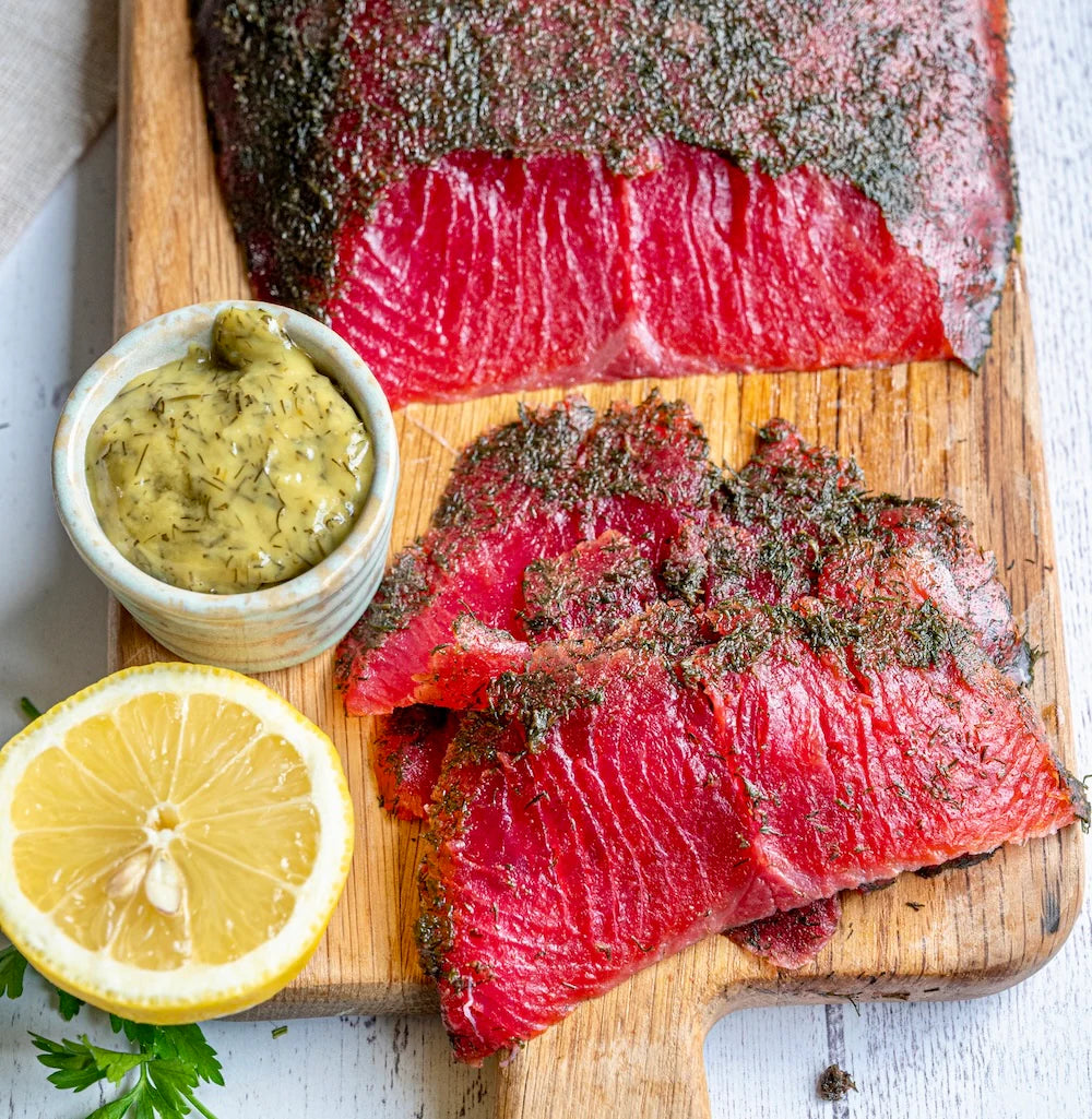 Beetroot Cured Trout Gravadlax Side or 200g Pack
