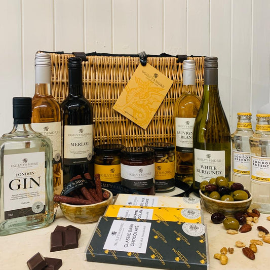 O&M Gin, Wine, Nibbles and Chocolate Hamper