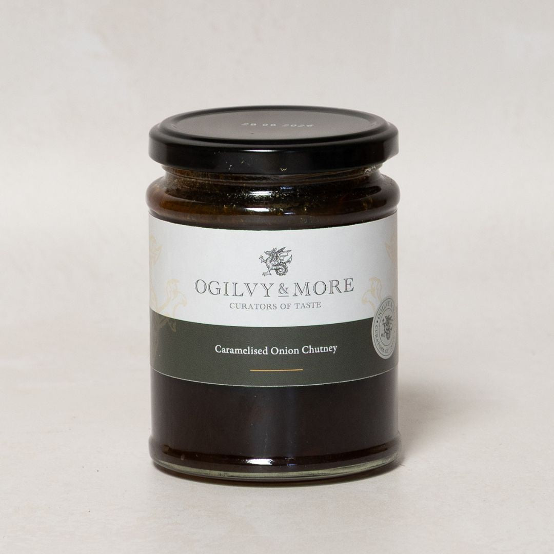 Jar of Ogilvy & More Caramelised Onion Chutney on a white background