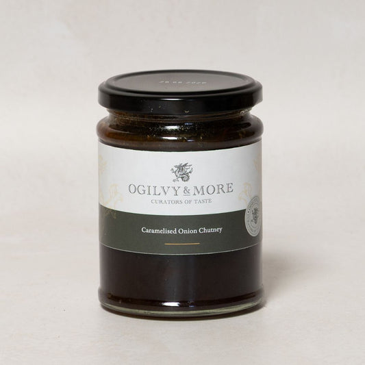 Jar of Ogilvy & More Caramelised Onion Chutney on a white background
