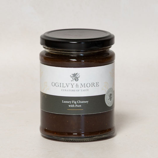 Jar of Ogilvy & More Luxury Fig Chutney with Port on a light background