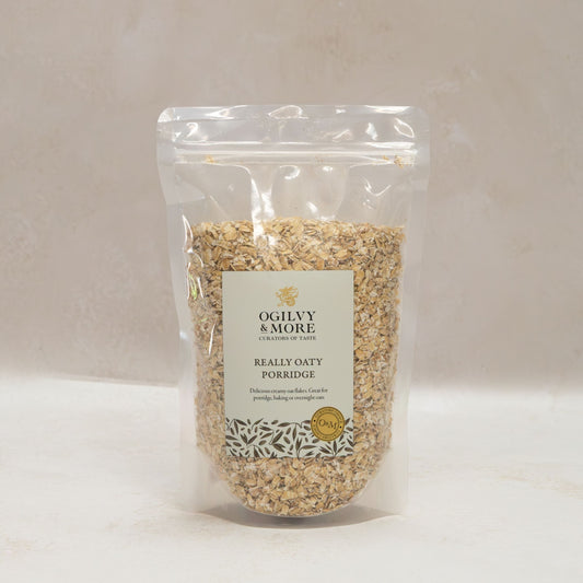 Packaged Really Oaty Porridge with Ogilvy & More branding on a white background