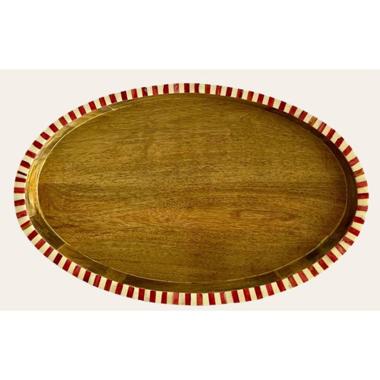 Tooka oval tray with a red and white striped border on a white background