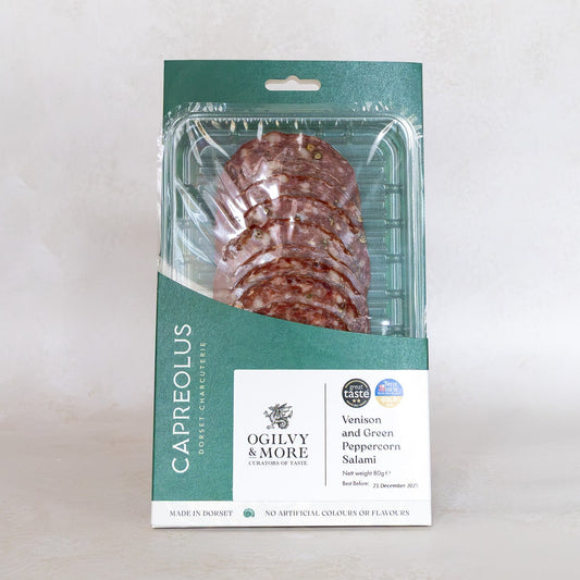 Package of salami with on a white background