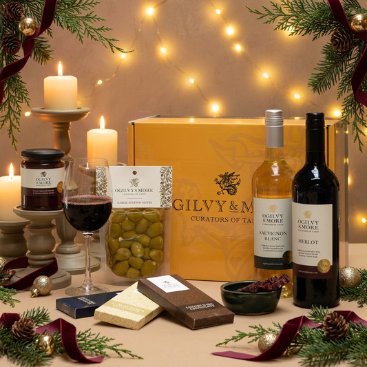 Wine, Nibbles and Chocolate Hamper Christmas version