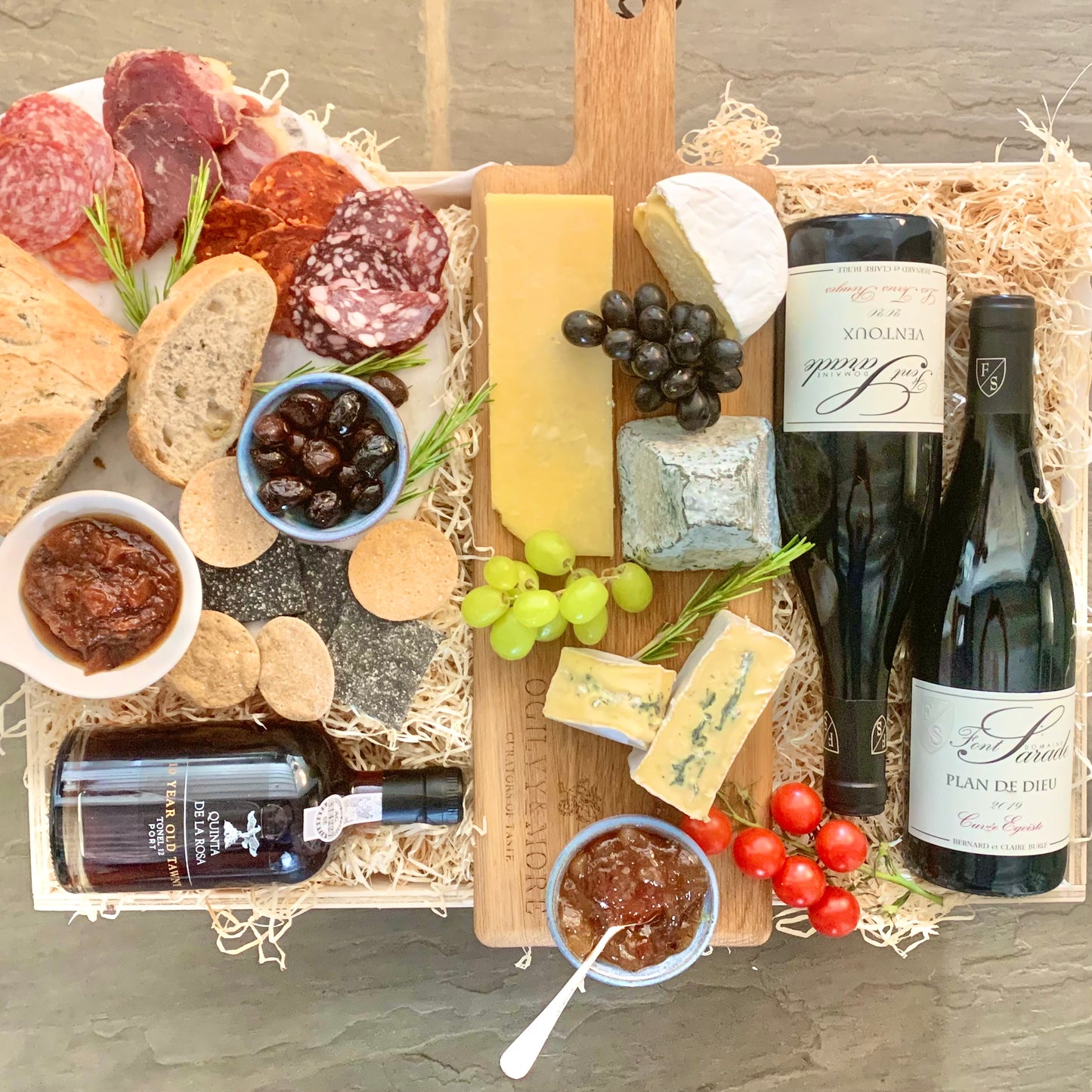 The Sherborne - Cheese, Charcuterie, Red Wine & Port in Wooden or Wicker Hamper