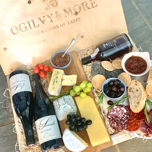 The Sherborne - Cheese, Charcuterie, Red Wine & Port in Wooden or Wicker Hamper