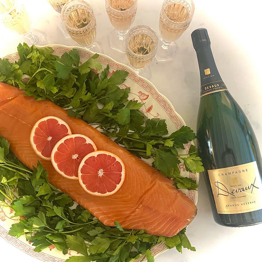 Whole Side of Smoked Salmon and a Magnum Devaux Grande Reserve Blanc de Blancs Champagne