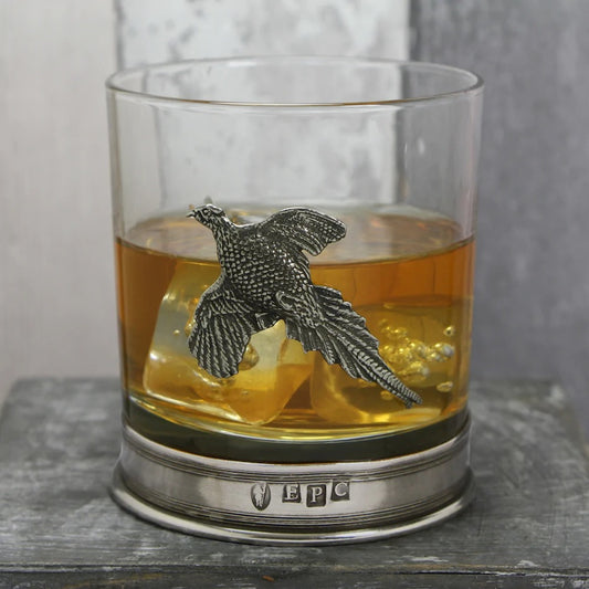 Whisky Tumbler with Pewter Pheasant