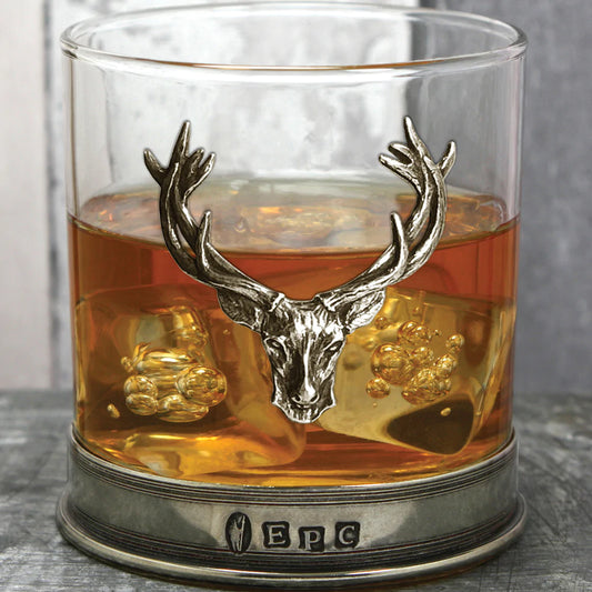 Whisky Tumbler with Pewter Stag's Head